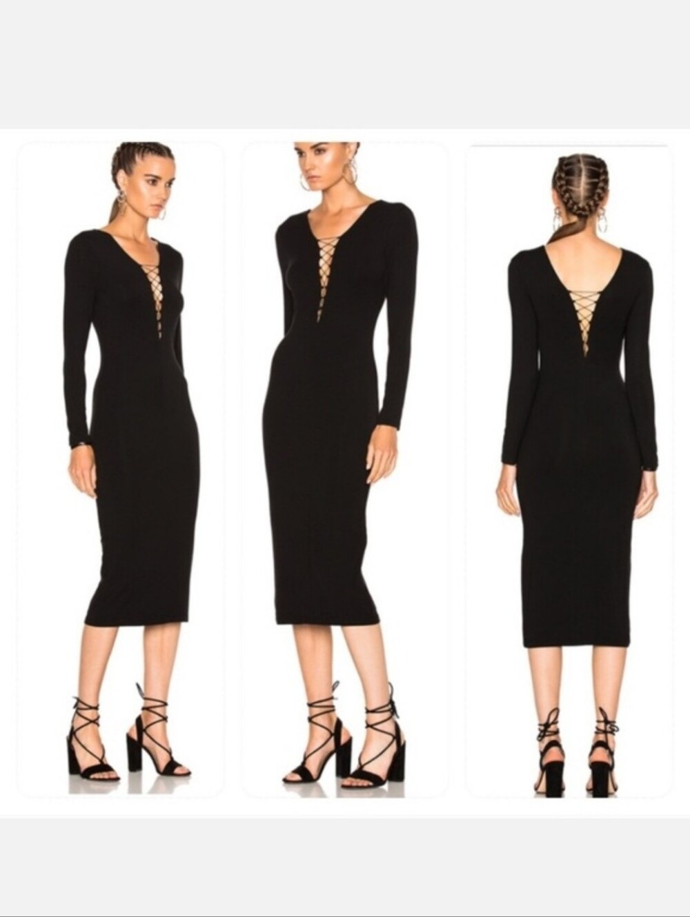 T Alexander Wang Black Lace-Up Long Sleeve Midi Dress